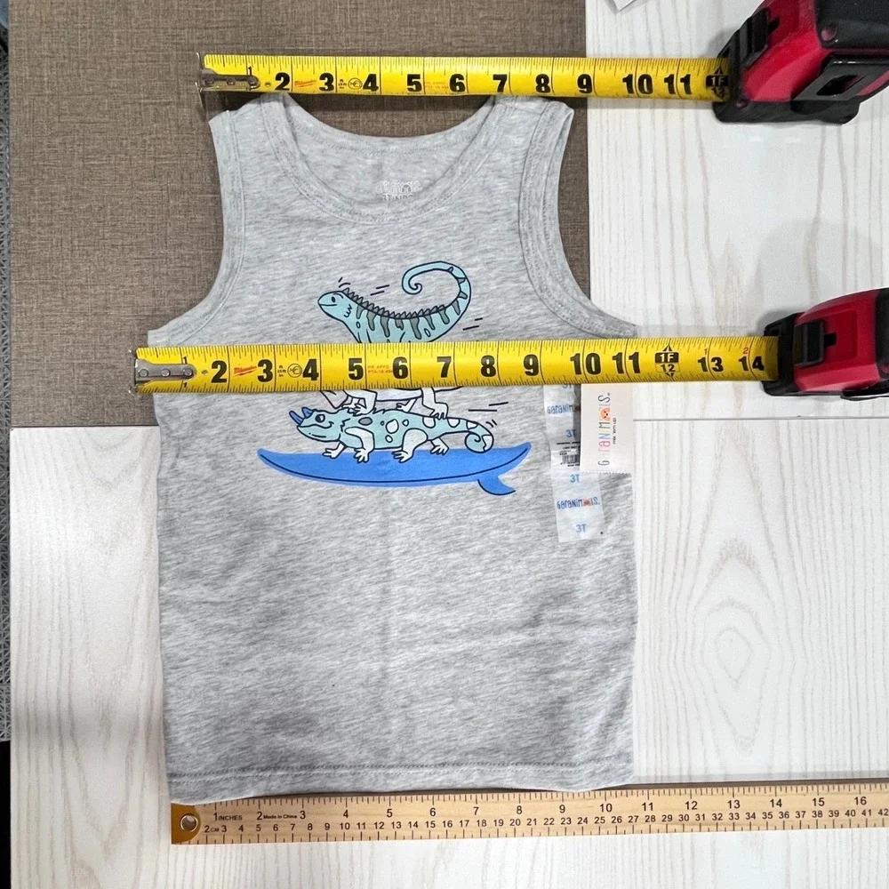 Garanimals Tank and Shorts Set Toddler Boys 3T Gray Khaki Iguana Surfboard 2pc